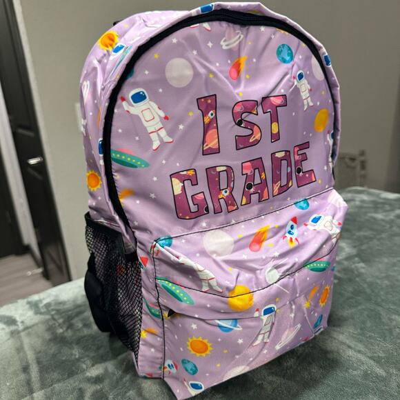 1st Grade Backpack Lavender Space Theme 15in Lightweight Back to School - Picture 1 of 6